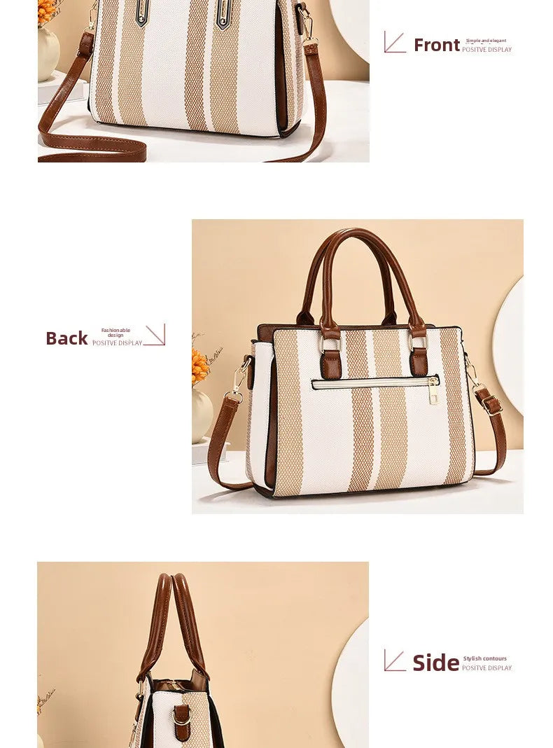 large capacity mother-child handbag fashion color block women's crossbody shoulder bag tote bag commuter business pu bag