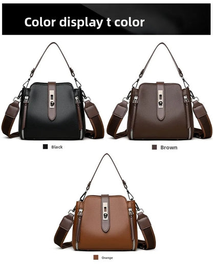 High-End Bucket Bag Three-Layer Practical Crossbody Soft Leather Shoulder Bag for Women Going to Work Stylish Mom Bag