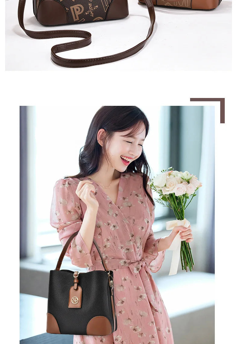 casual large capacity women's bucket handbag street style pu material tote bag single shoulder satchel fashionable everyday a...