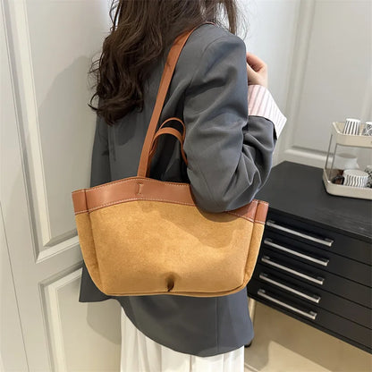 Retro Large Capacity Shopping Bag Tote Bag Single Shoulder Bag Handbag Simple Design Casual Travel Bucket Shape Magnetic Buckle