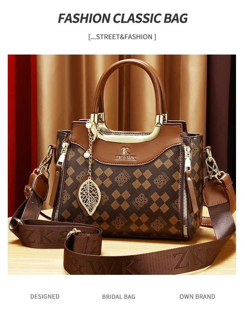 2025 new fashion casual printed ladies handbag urban minimalist style pu material tote bag medium size zipper opening polyest...