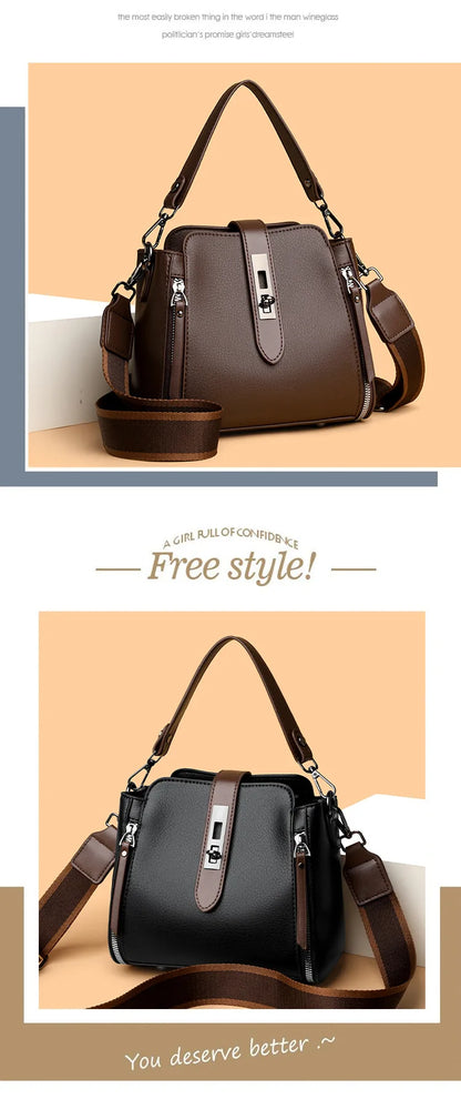 High-End Bucket Bag Three-Layer Practical Crossbody Soft Leather Shoulder Bag for Women Going to Work Stylish Mom Bag