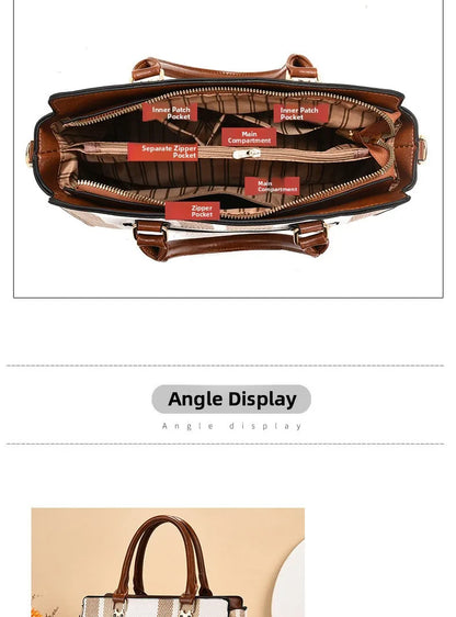 Large Capacity Mother-Child Handbag Fashion Color Block Women's Crossbody Shoulder Bag Tote Bag Commuter Business PU Bag