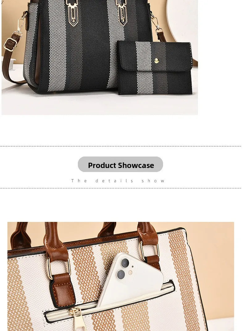 large capacity mother-child handbag fashion color block women's crossbody shoulder bag tote bag commuter business pu bag