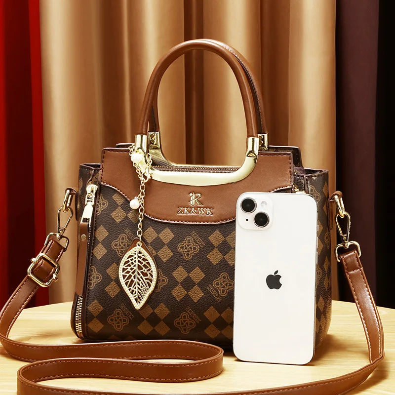 2025 new fashion casual printed ladies handbag urban minimalist style pu material tote bag medium size zipper opening polyest...