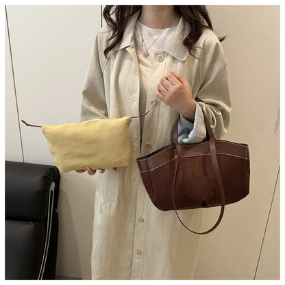 Retro Large Capacity Shopping Bag Tote Bag Single Shoulder Bag Handbag Simple Design Casual Travel Bucket Shape Magnetic Buckle