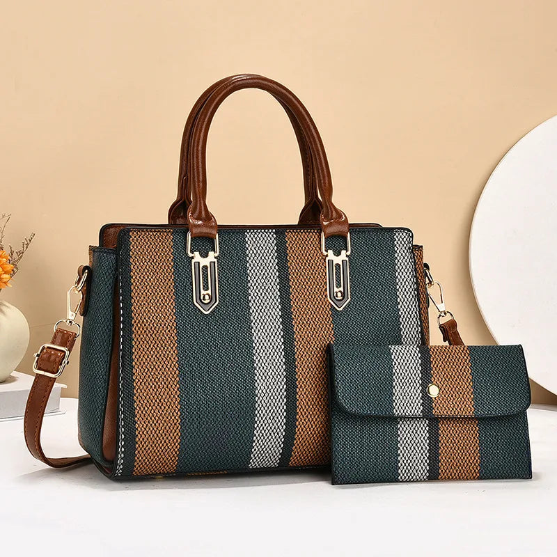 large capacity mother-child handbag fashion color block women's crossbody shoulder bag tote bag commuter business pu bag