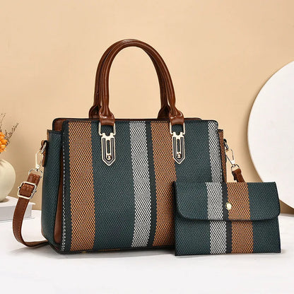 Large Capacity Mother-Child Handbag Fashion Color Block Women's Crossbody Shoulder Bag Tote Bag Commuter Business PU Bag