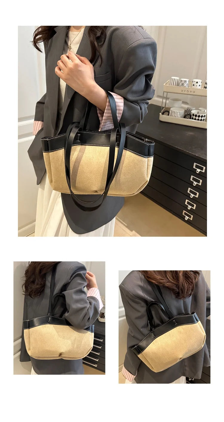 retro large capacity shopping bag tote bag single shoulder bag handbag simple design casual travel bucket shape magnetic buckle