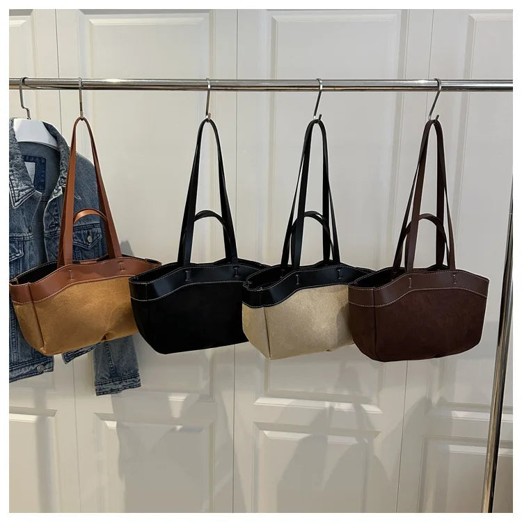 retro large capacity shopping bag tote bag single shoulder bag handbag simple design casual travel bucket shape magnetic buckle