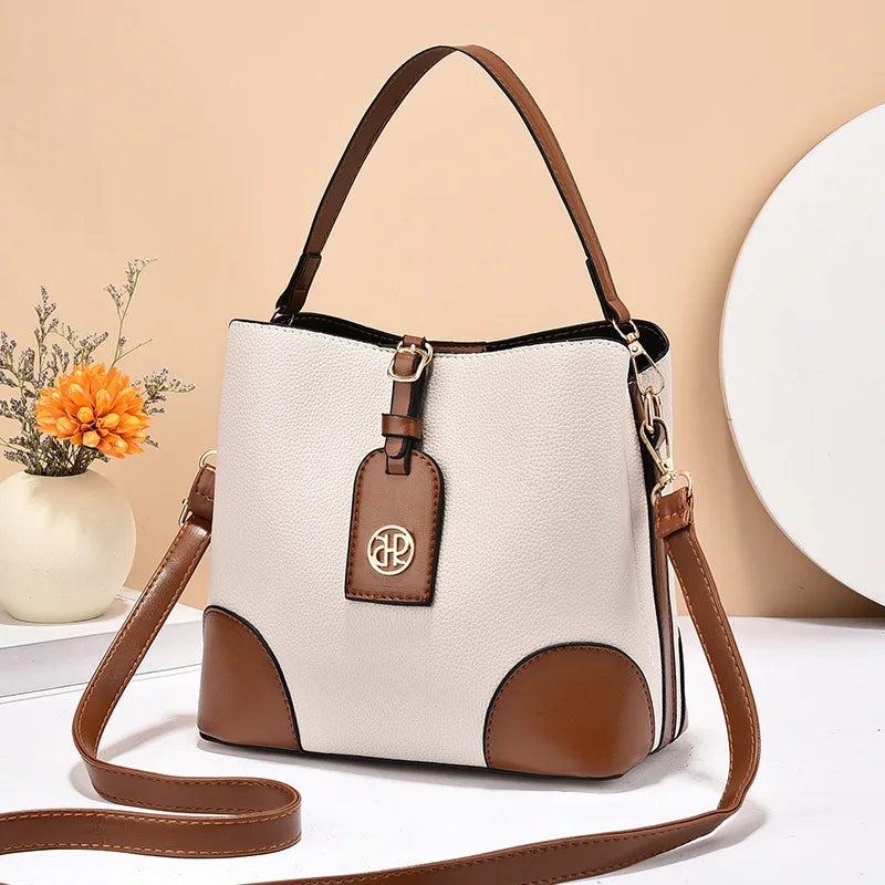 casual large capacity women's bucket handbag street style pu material tote bag single shoulder satchel fashionable everyday a...