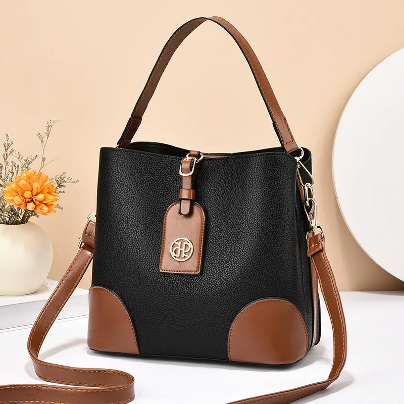 casual large capacity women's bucket handbag street style pu material tote bag single shoulder satchel fashionable everyday a...