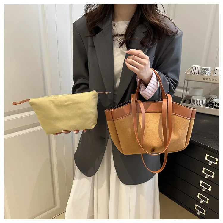 retro large capacity shopping bag tote bag single shoulder bag handbag simple design casual travel bucket shape magnetic buckle