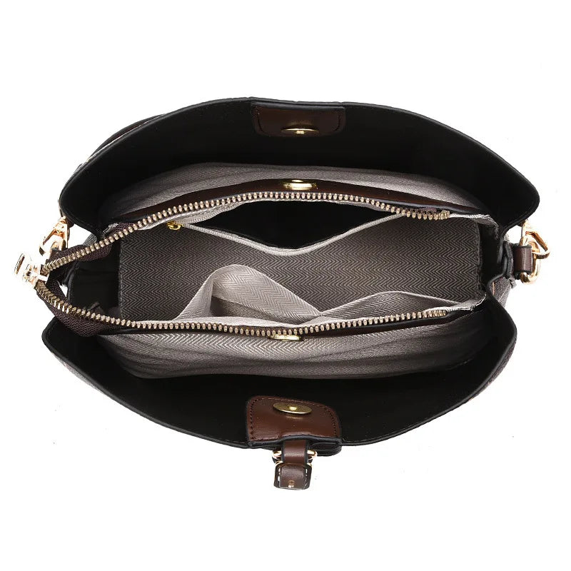 casual large capacity women's bucket handbag street style pu material tote bag single shoulder satchel fashionable everyday a...