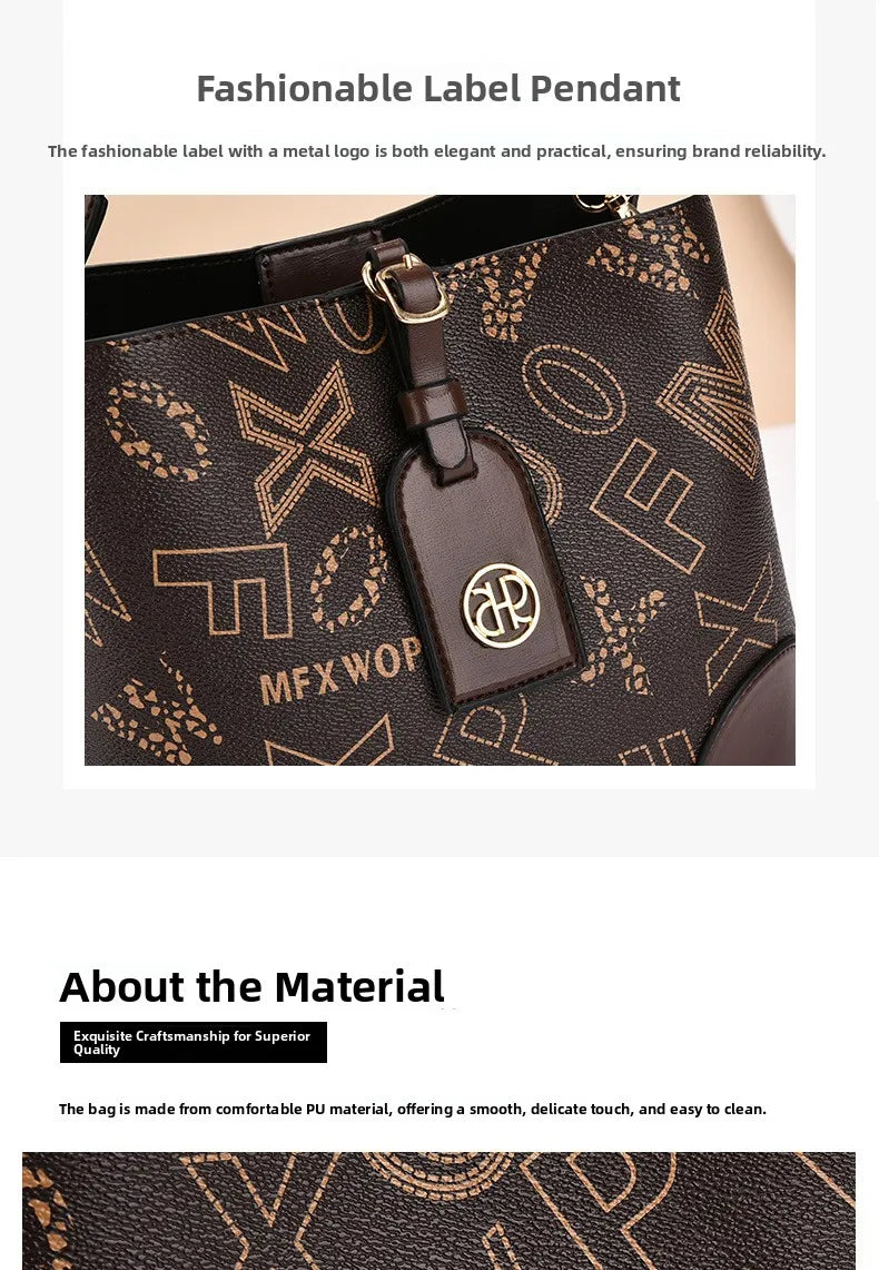 casual large capacity women's bucket handbag street style pu material tote bag single shoulder satchel fashionable everyday a...