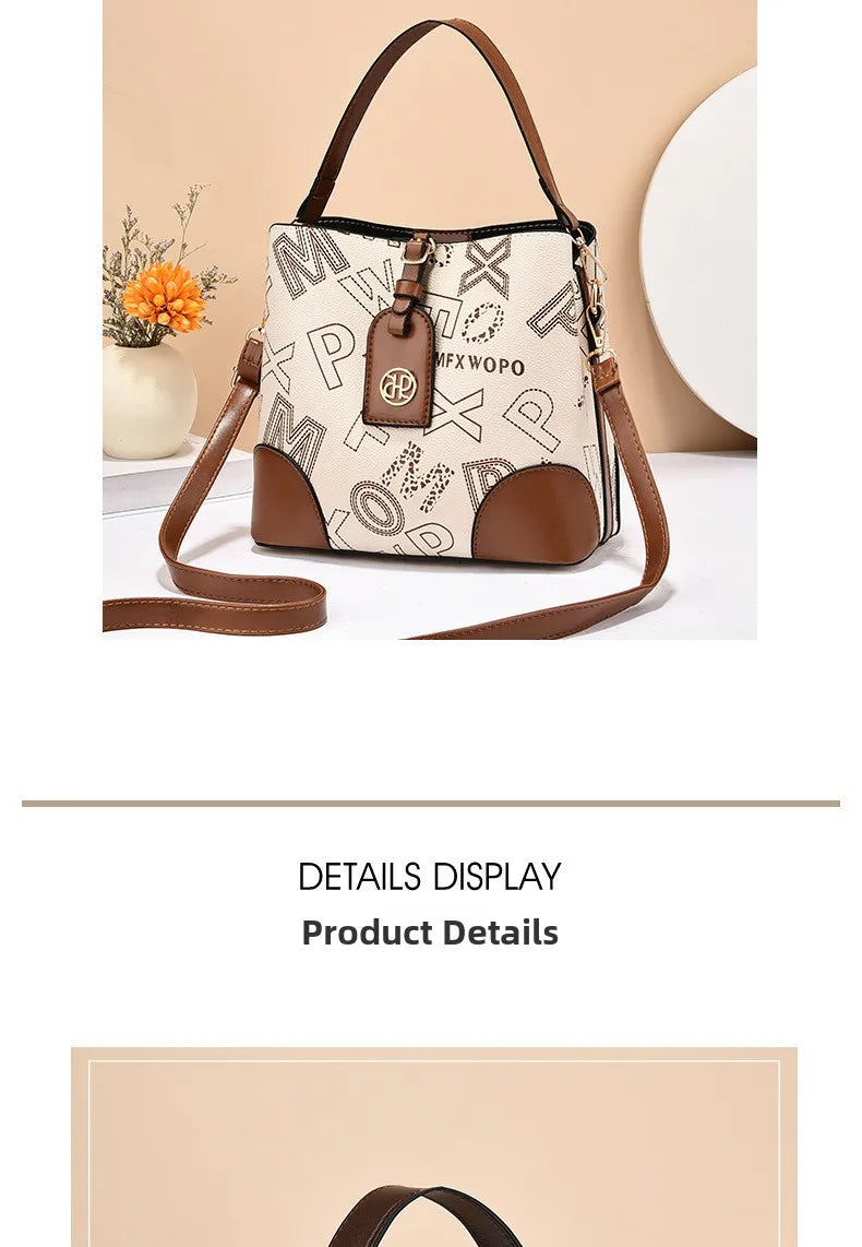 casual large capacity women's bucket handbag street style pu material tote bag single shoulder satchel fashionable everyday a...