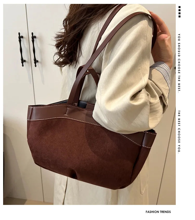 retro large capacity shopping bag tote bag single shoulder bag handbag simple design casual travel bucket shape magnetic buckle
