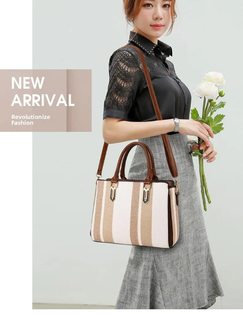 large capacity mother-child handbag fashion color block women's crossbody shoulder bag tote bag commuter business pu bag