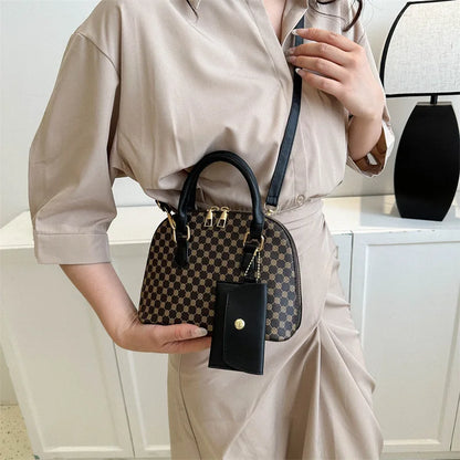 Luxury Shell Fashion Women's Handbag Simple Shoulder Bag Plaid Print Crossbody Bag with Mini Purse