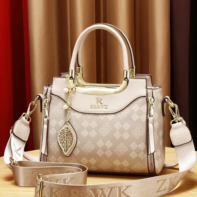 2025 new fashion casual printed ladies handbag urban minimalist style pu material tote bag medium size zipper opening polyest...