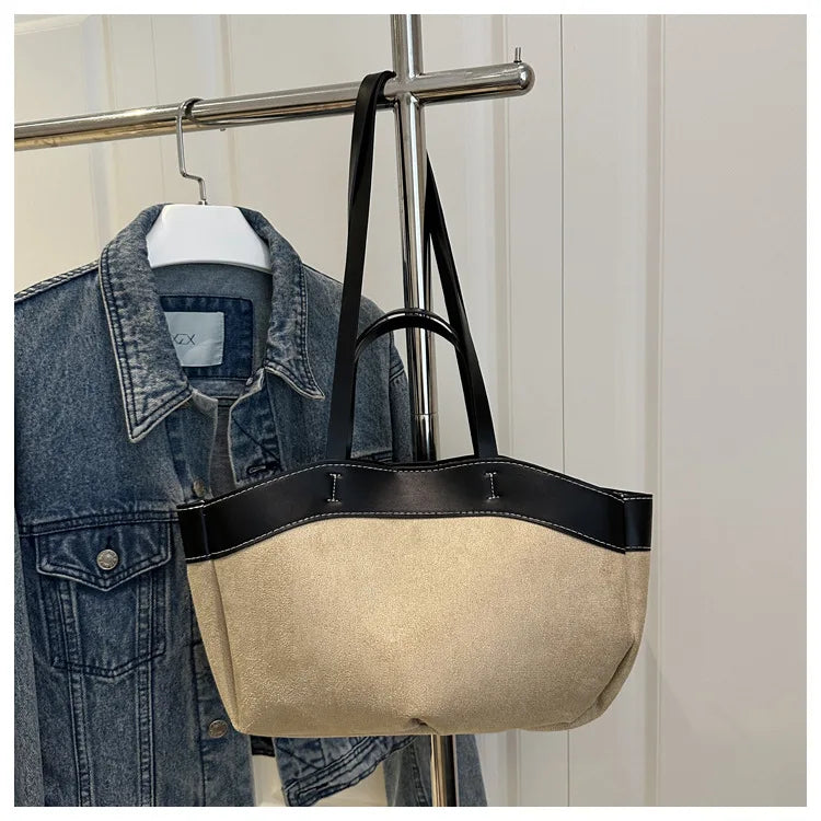 retro large capacity shopping bag tote bag single shoulder bag handbag simple design casual travel bucket shape magnetic buckle