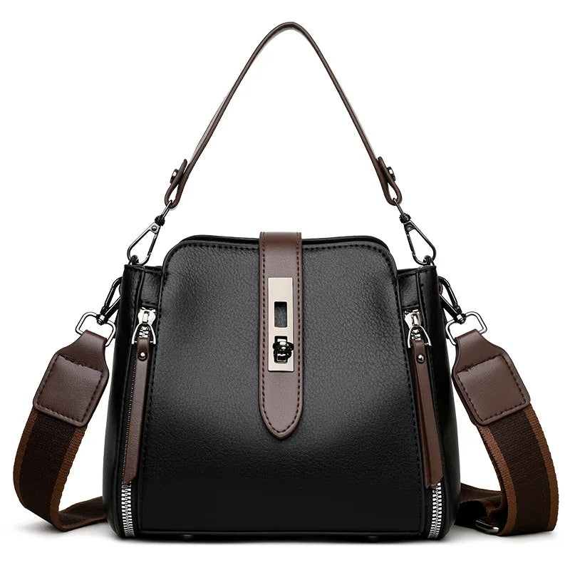 high-end bucket bag three-layer practical crossbody soft leather shoulder bag for women going to work stylish mom bag