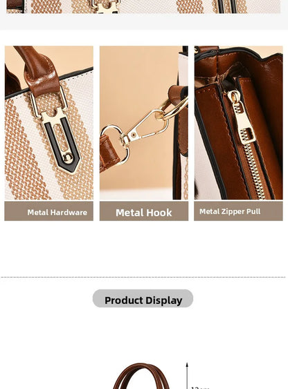 Large Capacity Mother-Child Handbag Fashion Color Block Women's Crossbody Shoulder Bag Tote Bag Commuter Business PU Bag