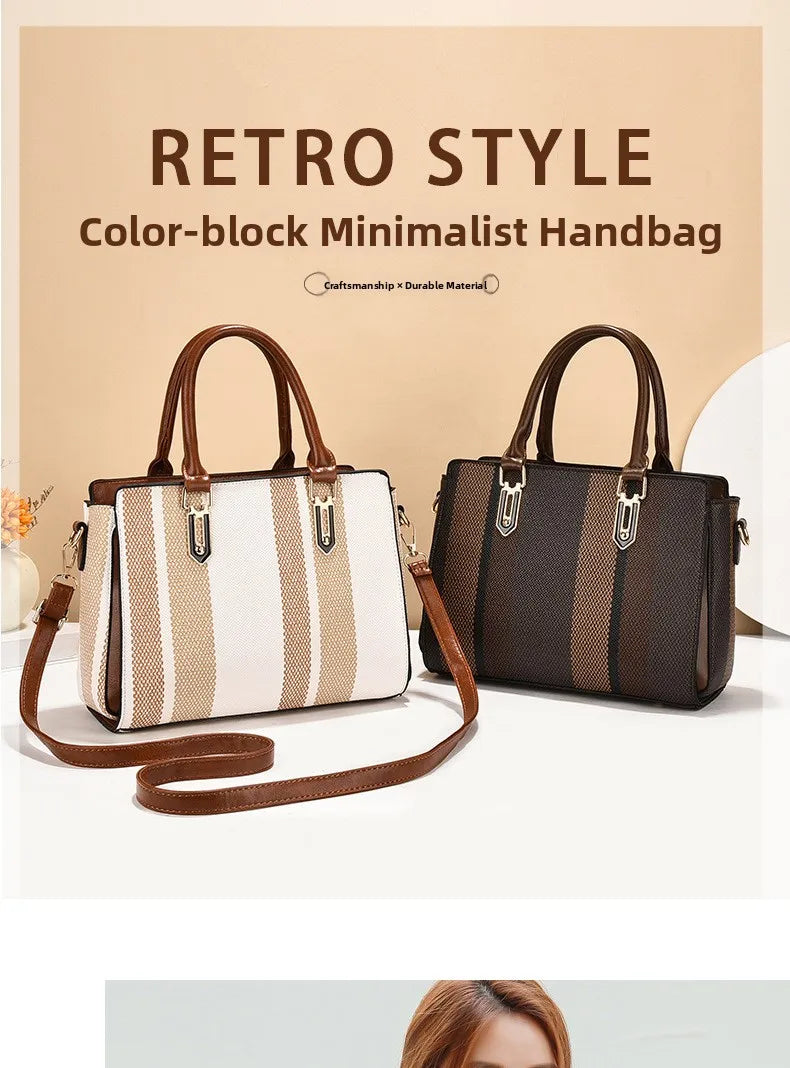 large capacity mother-child handbag fashion color block women's crossbody shoulder bag tote bag commuter business pu bag