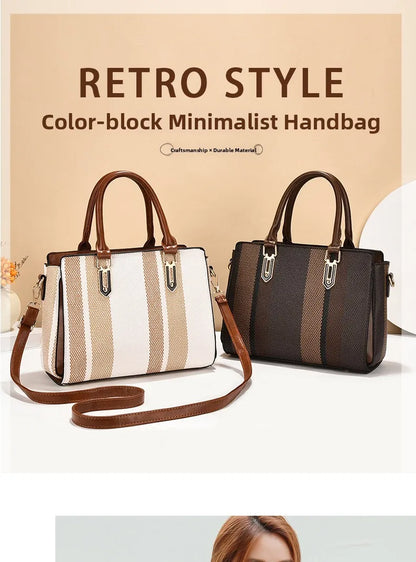 Large Capacity Mother-Child Handbag Fashion Color Block Women's Crossbody Shoulder Bag Tote Bag Commuter Business PU Bag