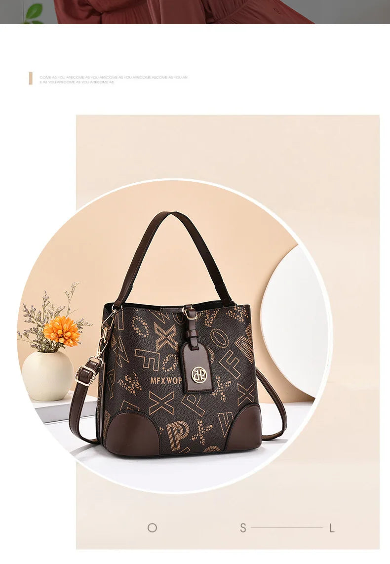casual large capacity women's bucket handbag street style pu material tote bag single shoulder satchel fashionable everyday a...