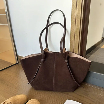 Retro Suede Shoulder Bag Fashion Large-capacity Mother-and-child Bag Simple High-end Wing-shaped Bag Commuter Versatile Tote Bag