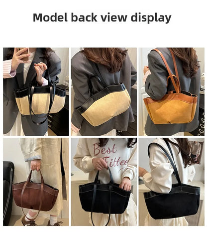 Retro Large Capacity Shopping Bag Tote Bag Single Shoulder Bag Handbag Simple Design Casual Travel Bucket Shape Magnetic Buckle