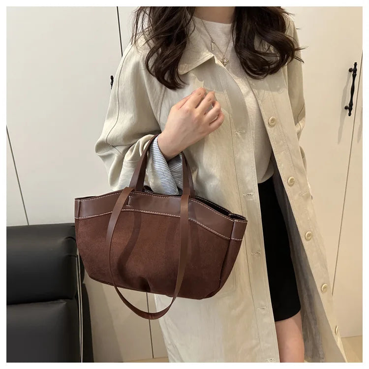 retro large capacity shopping bag tote bag single shoulder bag handbag simple design casual travel bucket shape magnetic buckle