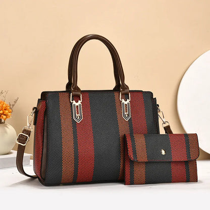 Large Capacity Mother-Child Handbag Fashion Color Block Women's Crossbody Shoulder Bag Tote Bag Commuter Business PU Bag