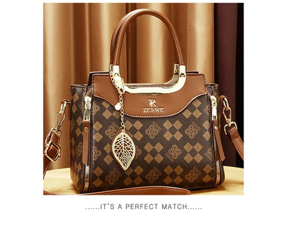 2025 New Fashion Casual Printed Ladies Handbag Urban Minimalist Style PU Material Tote Bag Medium Size Zipper Opening Polyest...