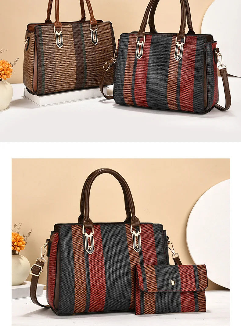 large capacity mother-child handbag fashion color block women's crossbody shoulder bag tote bag commuter business pu bag