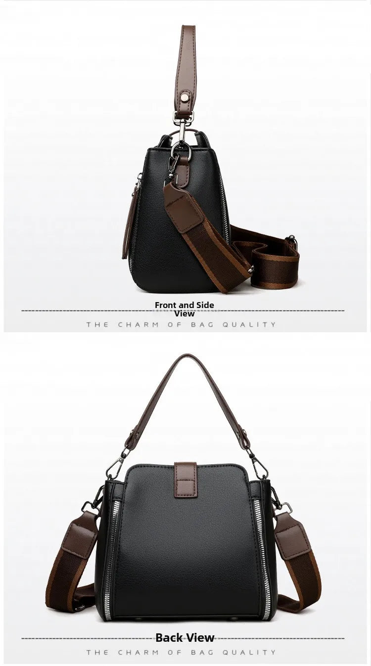 high-end bucket bag three-layer practical crossbody soft leather shoulder bag for women going to work stylish mom bag