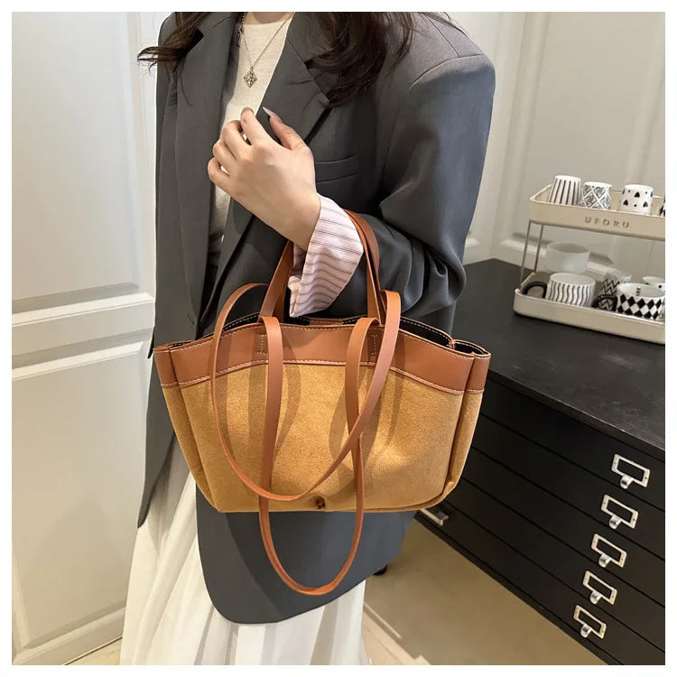retro large capacity shopping bag tote bag single shoulder bag handbag simple design casual travel bucket shape magnetic buckle