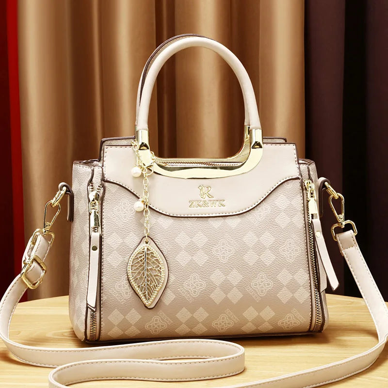 2025 new fashion casual printed ladies handbag urban minimalist style pu material tote bag medium size zipper opening polyest...