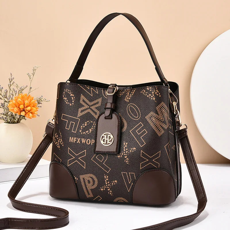 casual large capacity women's bucket handbag street style pu material tote bag single shoulder satchel fashionable everyday a...