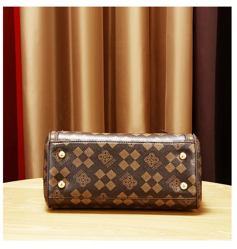 2025 new fashion casual printed ladies handbag urban minimalist style pu material tote bag medium size zipper opening polyest...