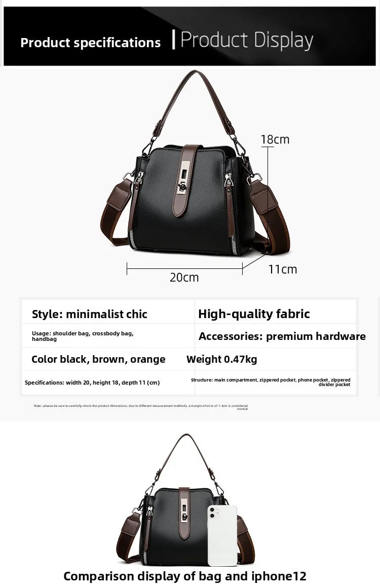 high-end bucket bag three-layer practical crossbody soft leather shoulder bag for women going to work stylish mom bag