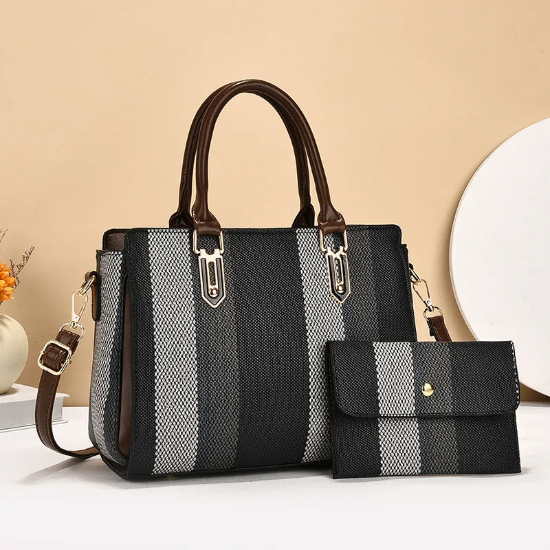 large capacity mother-child handbag fashion color block women's crossbody shoulder bag tote bag commuter business pu bag