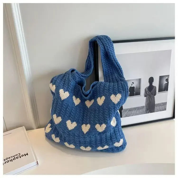 retro hollow knitted large capacity women's shopping bag tote single shoulder rope bag soft polyester fiber open door design