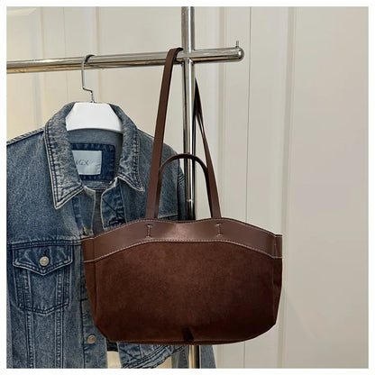 Retro Large Capacity Shopping Bag Tote Bag Single Shoulder Bag Handbag Simple Design Casual Travel Bucket Shape Magnetic Buckle