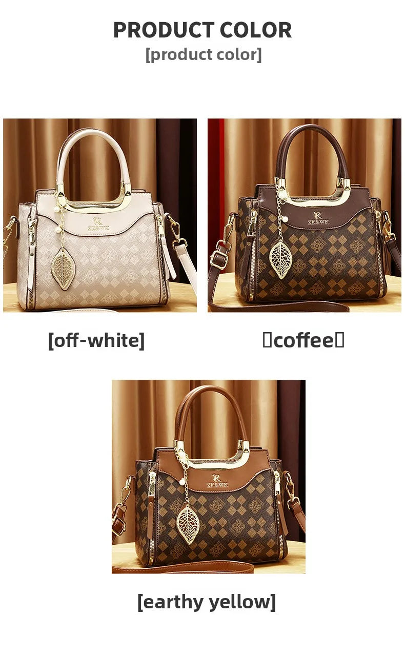 2025 new fashion casual printed ladies handbag urban minimalist style pu material tote bag medium size zipper opening polyest...