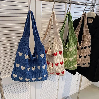 Retro Hollow Knitted Large Capacity Women's Shopping Bag Tote Single Shoulder Rope Bag Soft Polyester Fiber Open Door Design