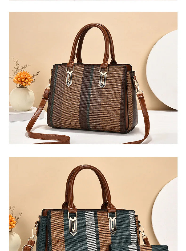 large capacity mother-child handbag fashion color block women's crossbody shoulder bag tote bag commuter business pu bag