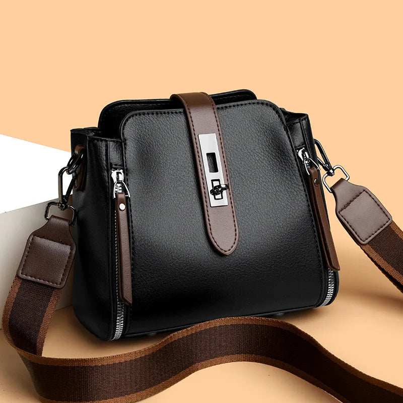 high-end bucket bag three-layer practical crossbody soft leather shoulder bag for women going to work stylish mom bag