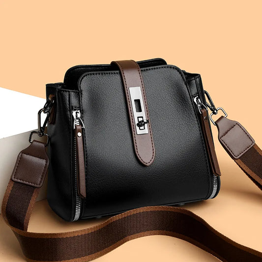 High-End Bucket Bag Three-Layer Practical Crossbody Soft Leather Shoulder Bag for Women Going to Work Stylish Mom Bag